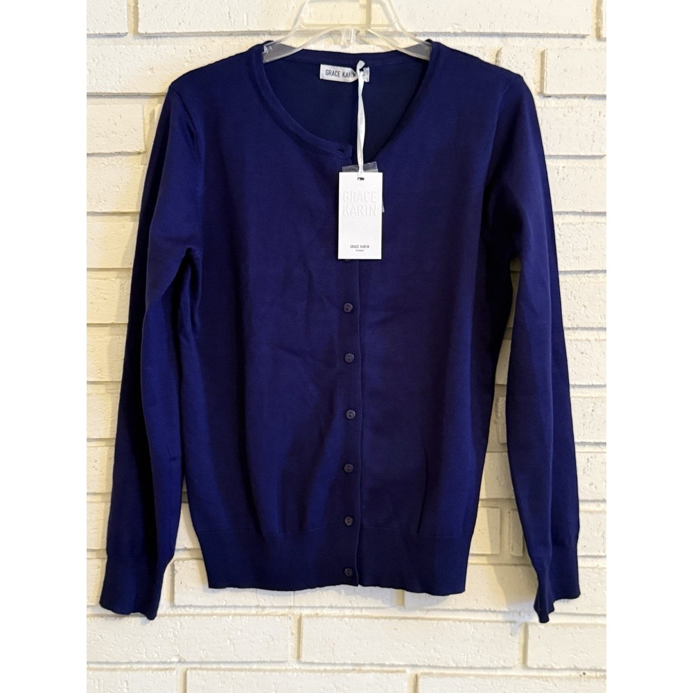 Grace Karin Womens Dark Blue Long Sleeve Cardigan size Large NEW